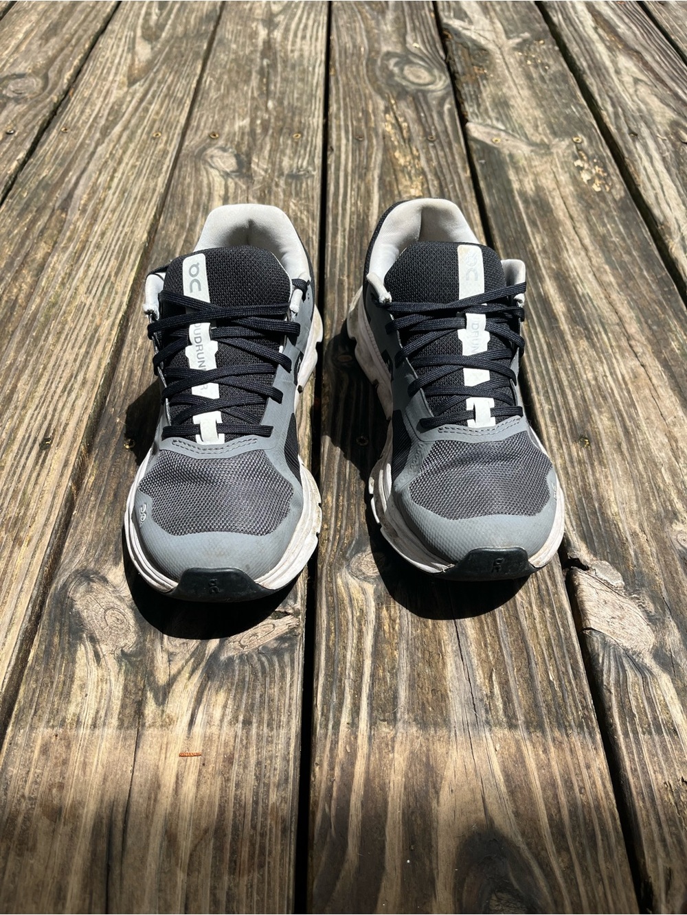 On Cloudrunning Gray and Black Running Shoes